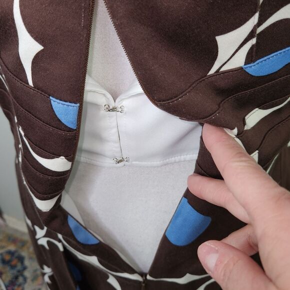 VTG Kay Unger Brown & Blue Polka Dot Strapless Fit & Flare Pleated Hem Dress 12 - Picture 12 of 15